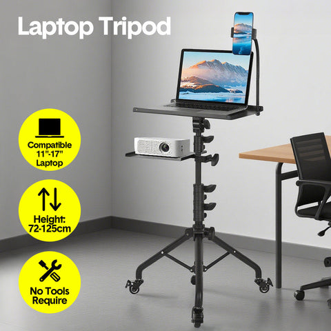 Premium Mobile Laptop Tripod Stand with Wheels Adjustable 82-170cm