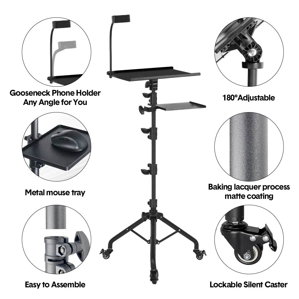 Premium Mobile Laptop Tripod Stand with Wheels Adjustable 82-170cm