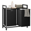 Premium Laundry Hamper – Black/Rustic Brown with MDF Shelf & 2 Pull-Out Bags