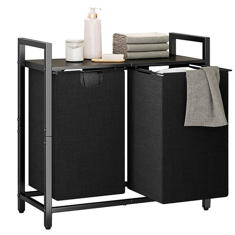 Premium Laundry Hamper – Black/Rustic Brown with MDF Shelf & 2 Pull-Out Bags