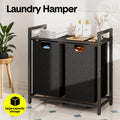 Premium Laundry Hamper – Black/Rustic Brown with MDF Shelf & 2 Pull-Out Bags