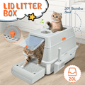 Premium 20L Enclosed Cat Litter Box with Stainless Steel Tray - Light Grey