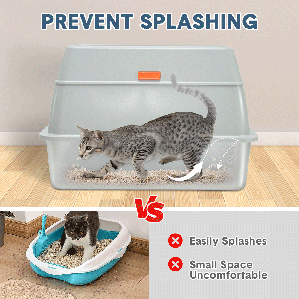 Premium 20L Enclosed Cat Litter Box with Stainless Steel Tray - Light Grey