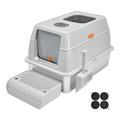 Premium 20L Enclosed Cat Litter Box with Stainless Steel Tray - Light Grey