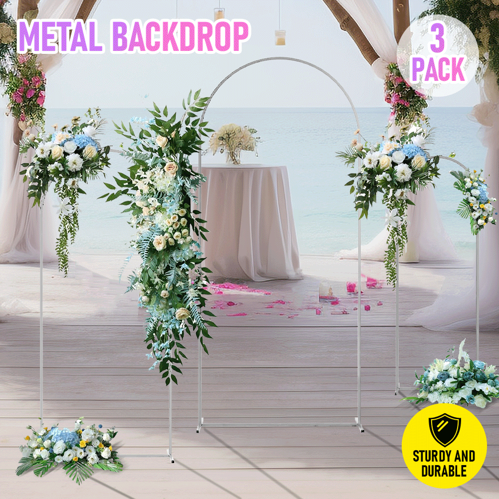 Premium White Metal Arch Backdrop Stand Set – 3 Pack 6FT/5FT/4FT