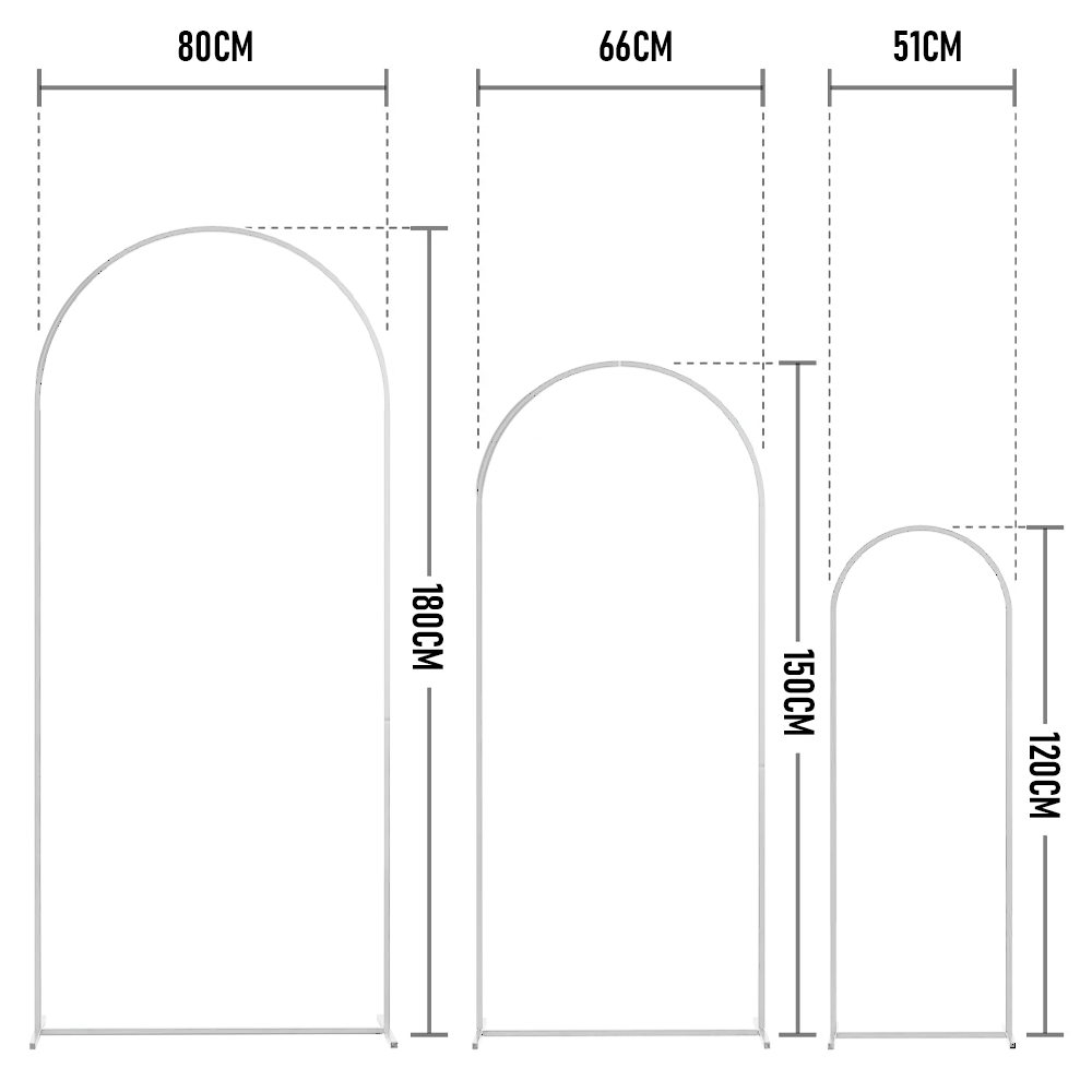 Premium White Metal Arch Backdrop Stand Set – 3 Pack 6FT/5FT/4FT