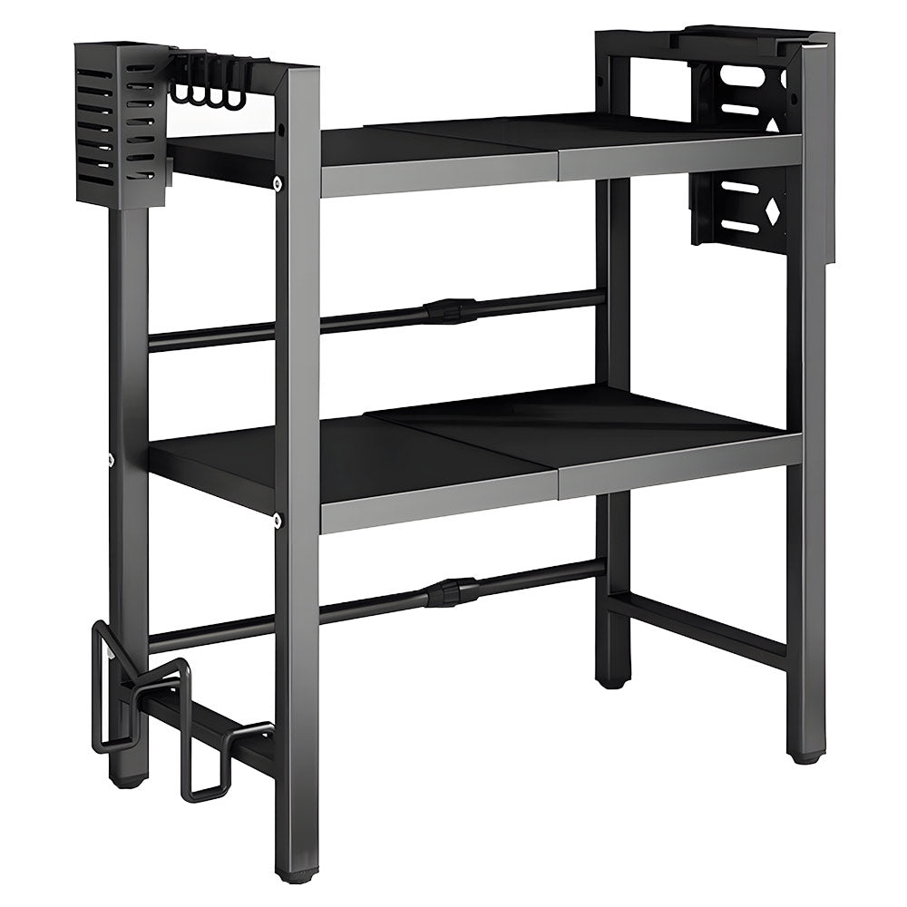 Premium 3-Tier Microwave Stand – Black Adjustable Stainless Steel Shelf