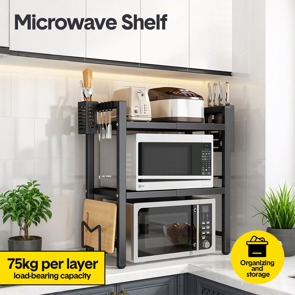 Premium 3-Tier Microwave Stand – Black Adjustable Stainless Steel Shelf