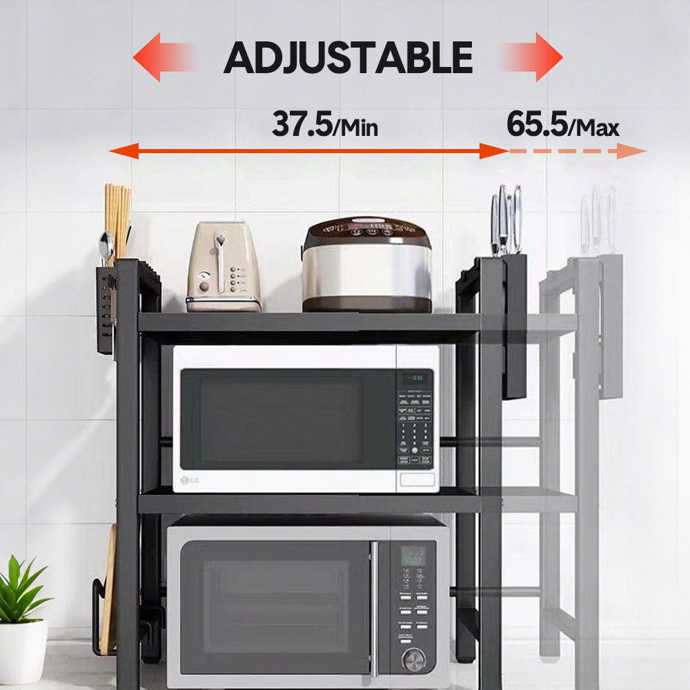 Premium 3-Tier Microwave Stand – Black Adjustable Stainless Steel Shelf