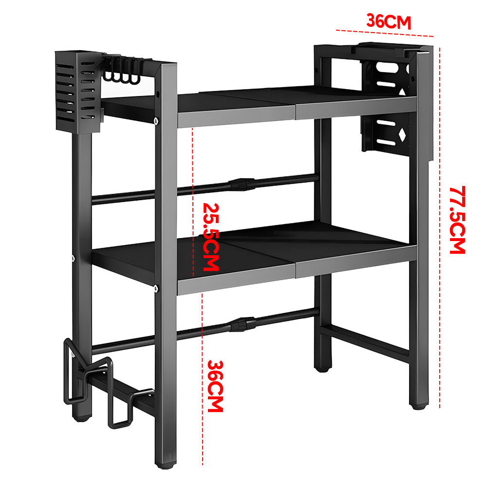 Premium 3-Tier Microwave Stand – Black Adjustable Stainless Steel Shelf