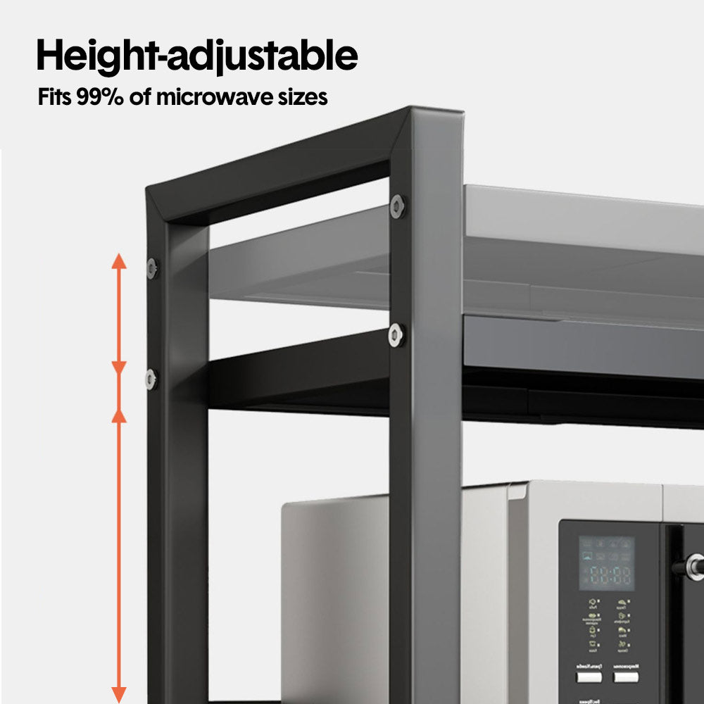 Premium 3-Tier Microwave Stand – Black Adjustable Stainless Steel Shelf