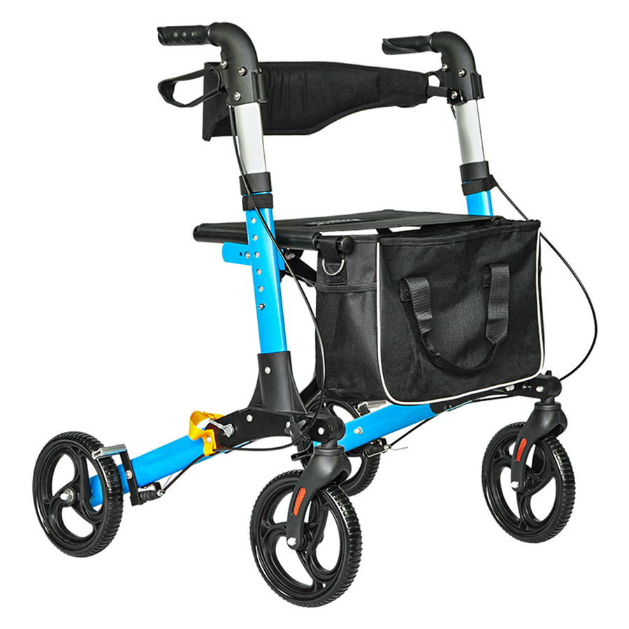 Alston Blue 2-in-1 Foldable Rollator Walker with Seat Brakes and 136kg Capacity