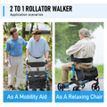 Alston Blue 2-in-1 Foldable Rollator Walker with Seat Brakes and 136kg Capacity