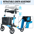 Alston Blue 2-in-1 Foldable Rollator Walker with Seat Brakes and 136kg Capacity