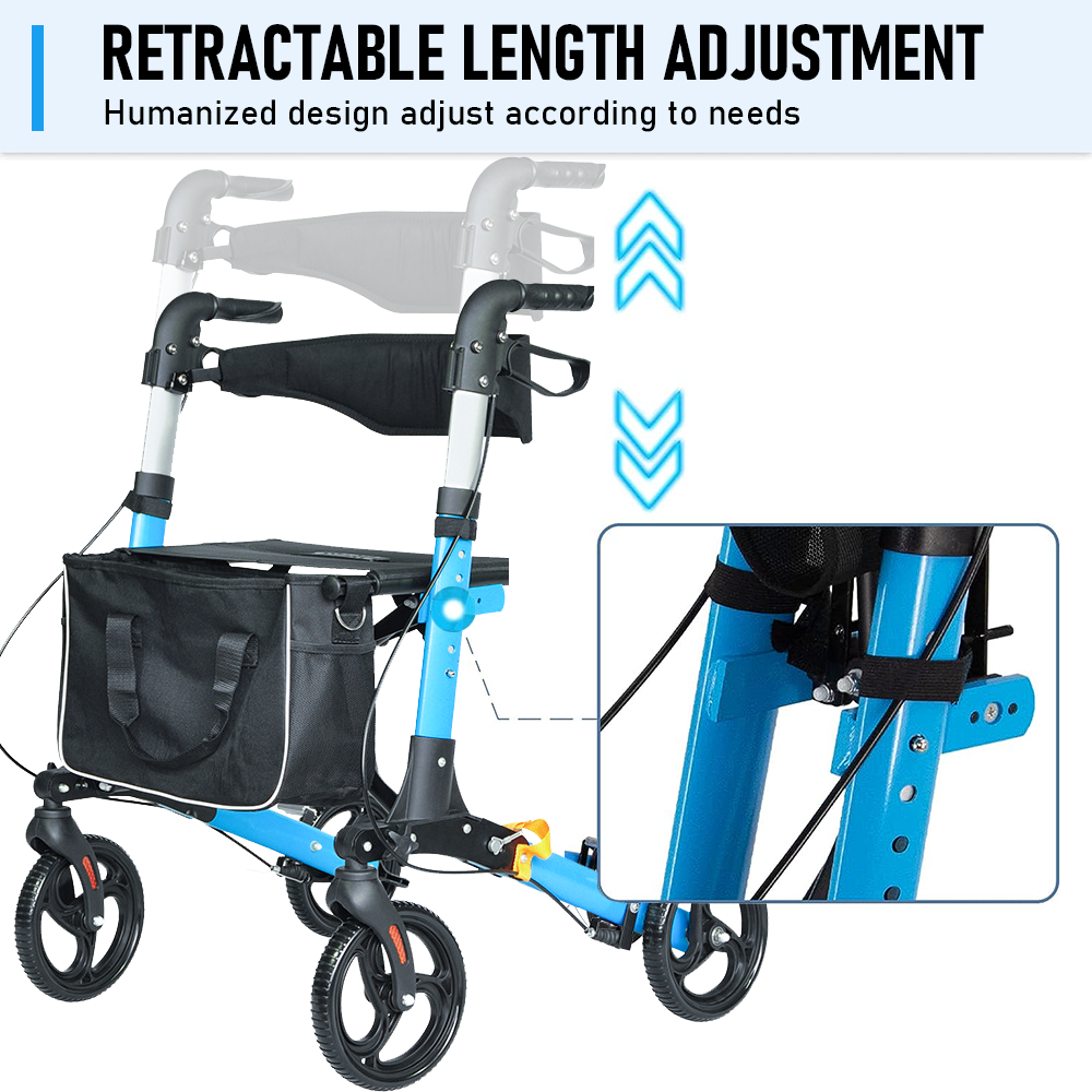 Alston Blue 2-in-1 Foldable Rollator Walker with Seat Brakes and 136kg Capacity