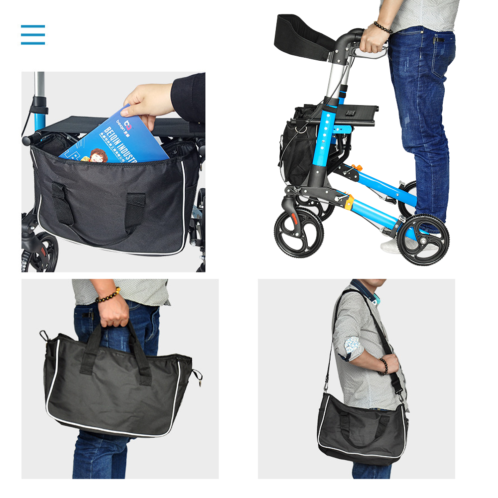 Alston Blue 2-in-1 Foldable Rollator Walker with Seat Brakes and 136kg Capacity