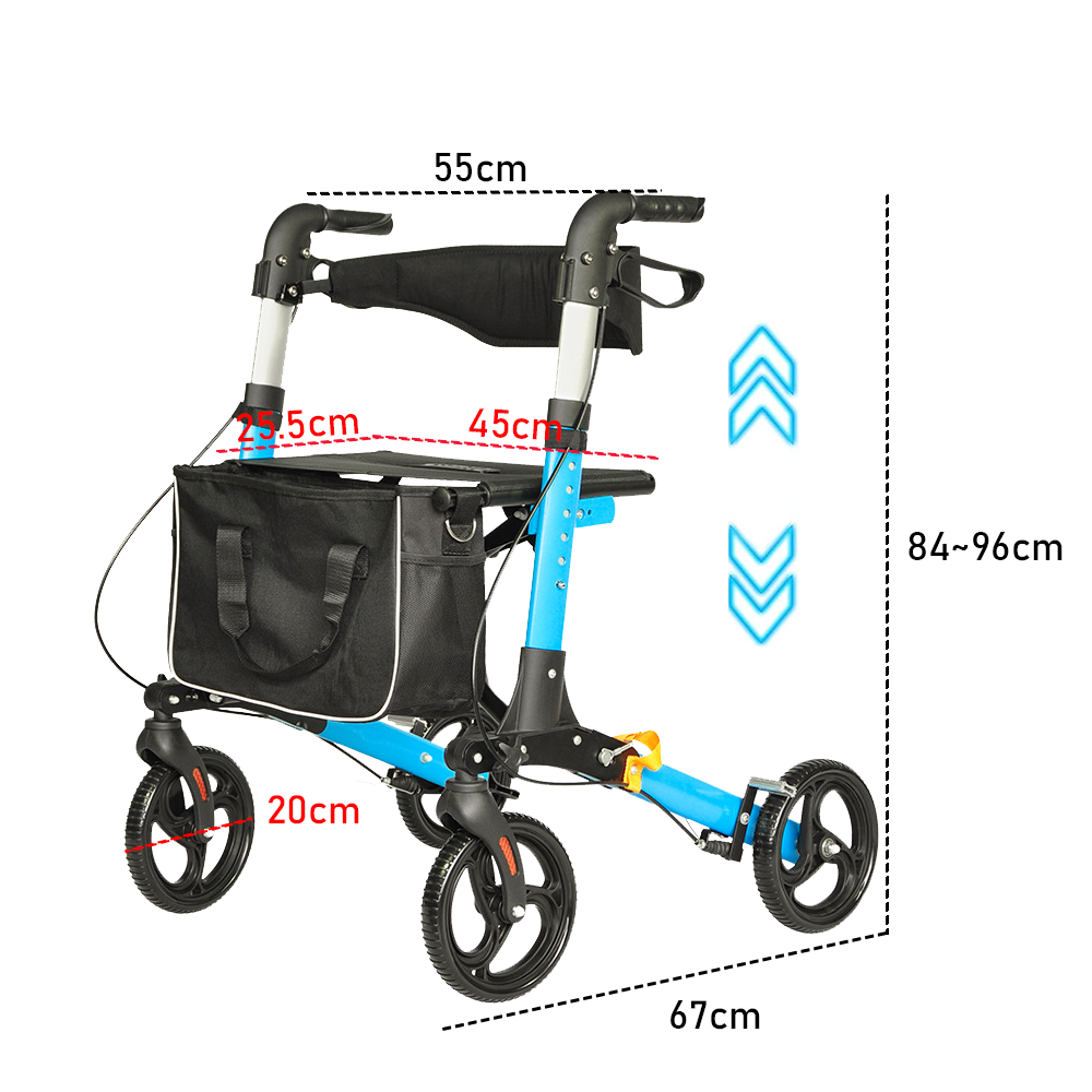 Alston Blue 2-in-1 Foldable Rollator Walker with Seat Brakes and 136kg Capacity