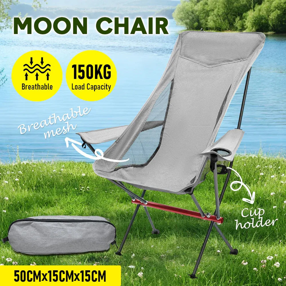 Alston Ultra Light 1.5kg Folding Moon Camping Chair Grey 150kg Capacity
