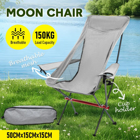 Alston Ultra Light 1.5kg Folding Moon Camping Chair Grey 150kg Capacity
