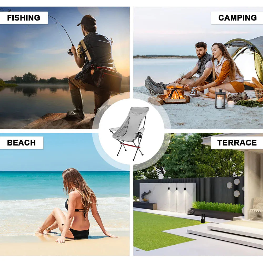 Alston Ultra Light 1.5kg Folding Moon Camping Chair Grey 150kg Capacity