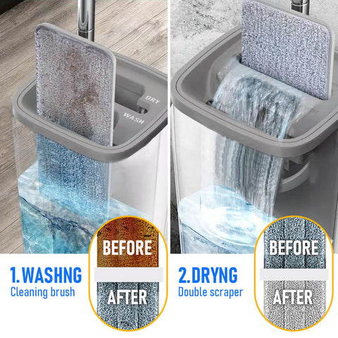 Premium Flat Mop & Bucket Wringer Set – Grey with 10 Microfibre Pads