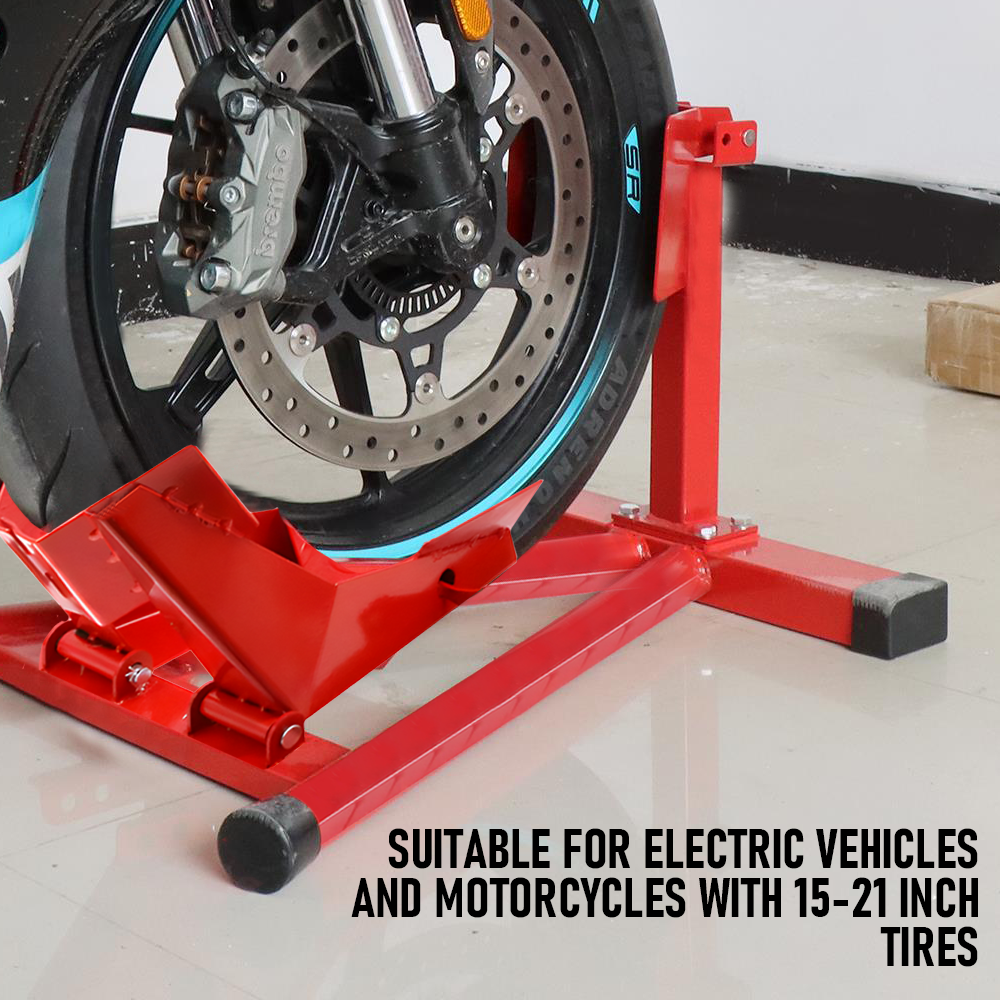 Premium Red Heavy-Duty Motorcycle Front Wheel Chock Stand