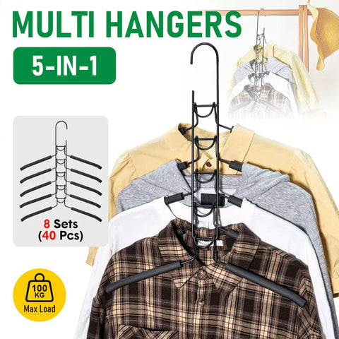 Premium 5-in-1 Magic Clothes Hangers – Black 8 Sets, Space-Saving Carbon Steel
