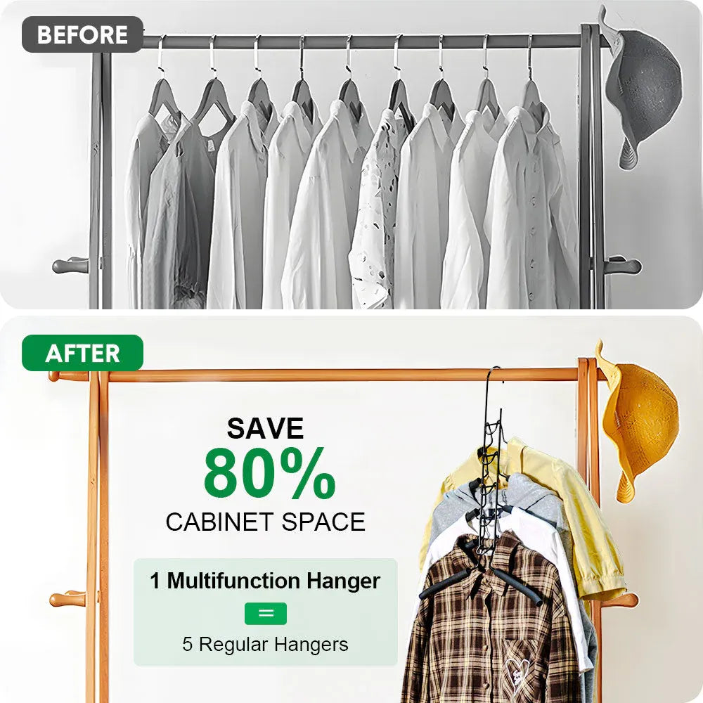 Premium 5-in-1 Magic Clothes Hangers – Black 8 Sets, Space-Saving Carbon Steel