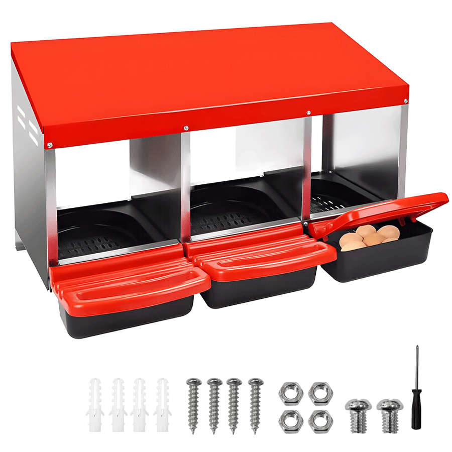 Premium 3-Hole Roll Away Metal Chicken Nesting Box - 52 x 47.5 x 81cm
