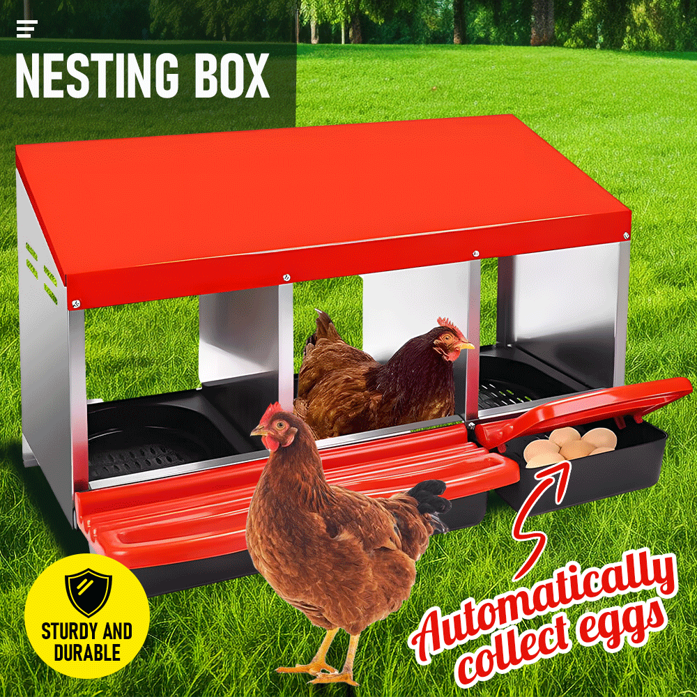 Premium 3-Hole Roll Away Metal Chicken Nesting Box - 52 x 47.5 x 81cm