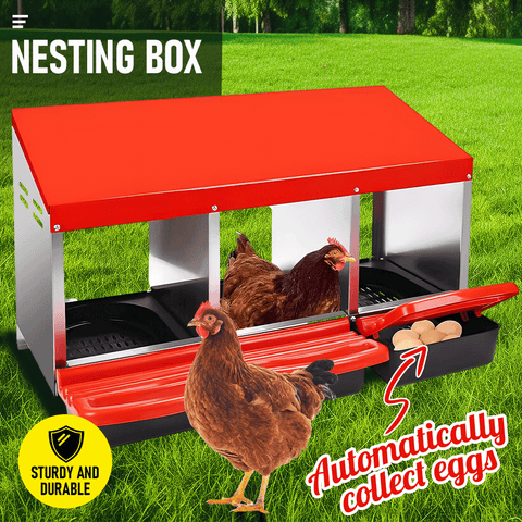 Premium 3-Hole Roll Away Metal Chicken Nesting Box - 52 x 47.5 x 81cm