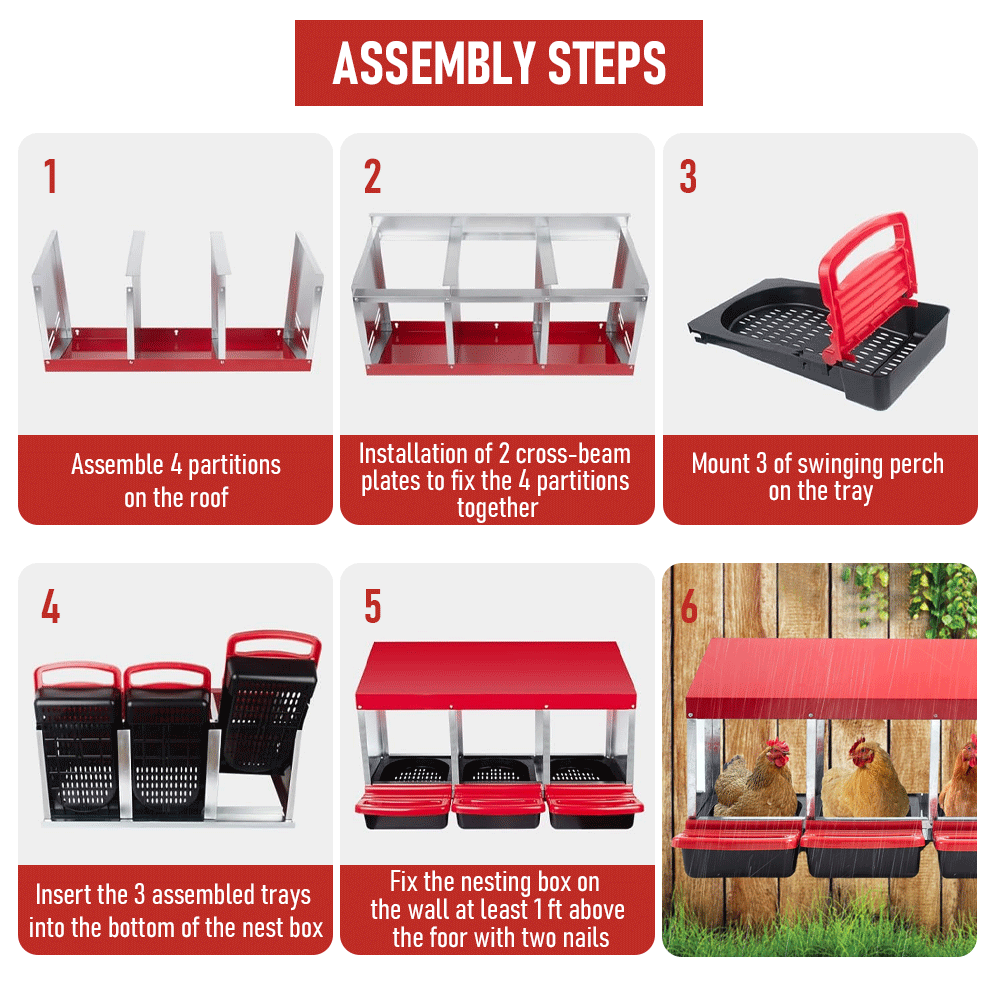 Premium 3-Hole Roll Away Metal Chicken Nesting Box - 52 x 47.5 x 81cm