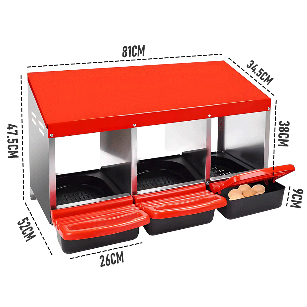 Premium 3-Hole Roll Away Metal Chicken Nesting Box - 52 x 47.5 x 81cm