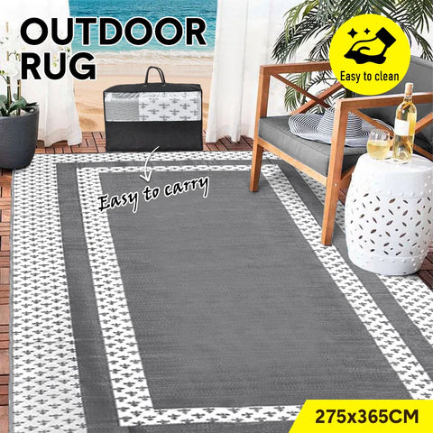 Premium Weatherproof Outdoor Rug – Silver Grey 275 x 365cm, Waterproof PP Weave
