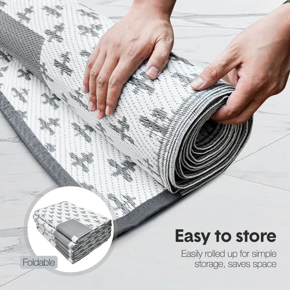 Premium Weatherproof Outdoor Rug – Silver Grey 275 x 365cm, Waterproof PP Weave