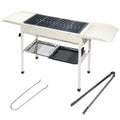 Premium Foldable Charcoal BBQ Grill – Beige with Grill Nets & Enamel Pans