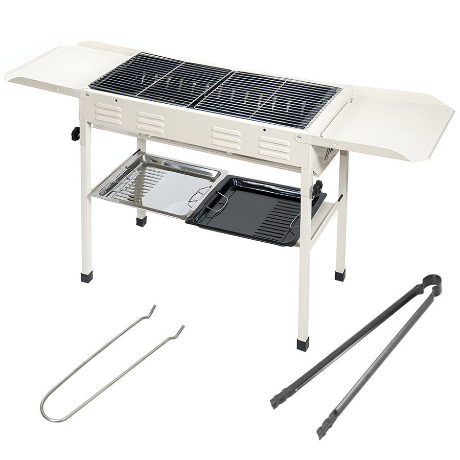 Premium Foldable Charcoal BBQ Grill – Beige with Grill Nets & Enamel Pans