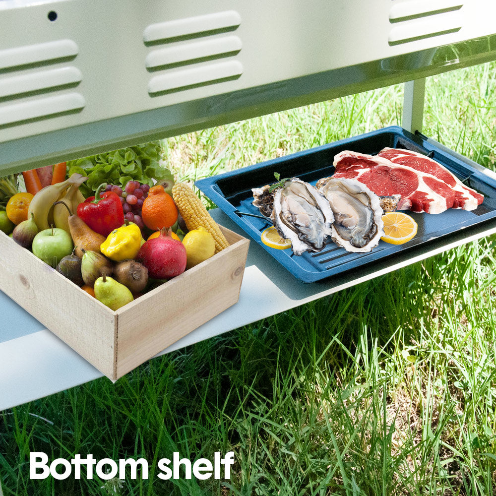 Premium Foldable Charcoal BBQ Grill – Beige with Grill Nets & Enamel Pans