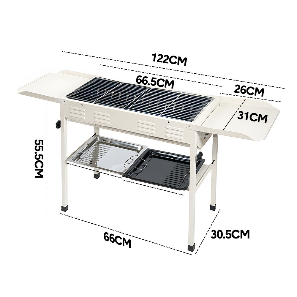 Premium Foldable Charcoal BBQ Grill – Beige with Grill Nets & Enamel Pans