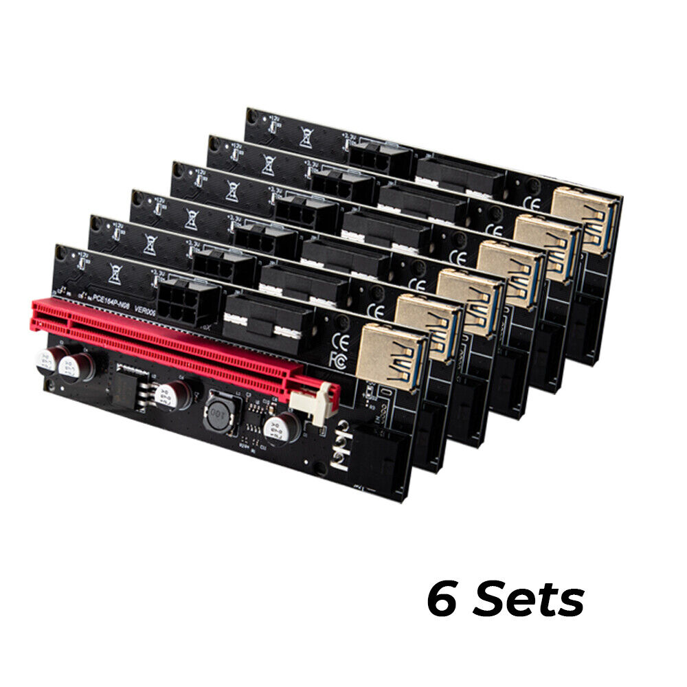 Premium PCIe 1X to 16X GPU Riser Extender Kit with USB Cables - 6 Pack