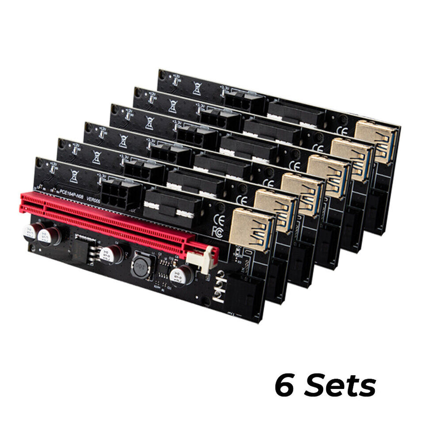 Premium PCIe 1X to 16X GPU Riser Extender Kit with USB Cables - 6 Pack