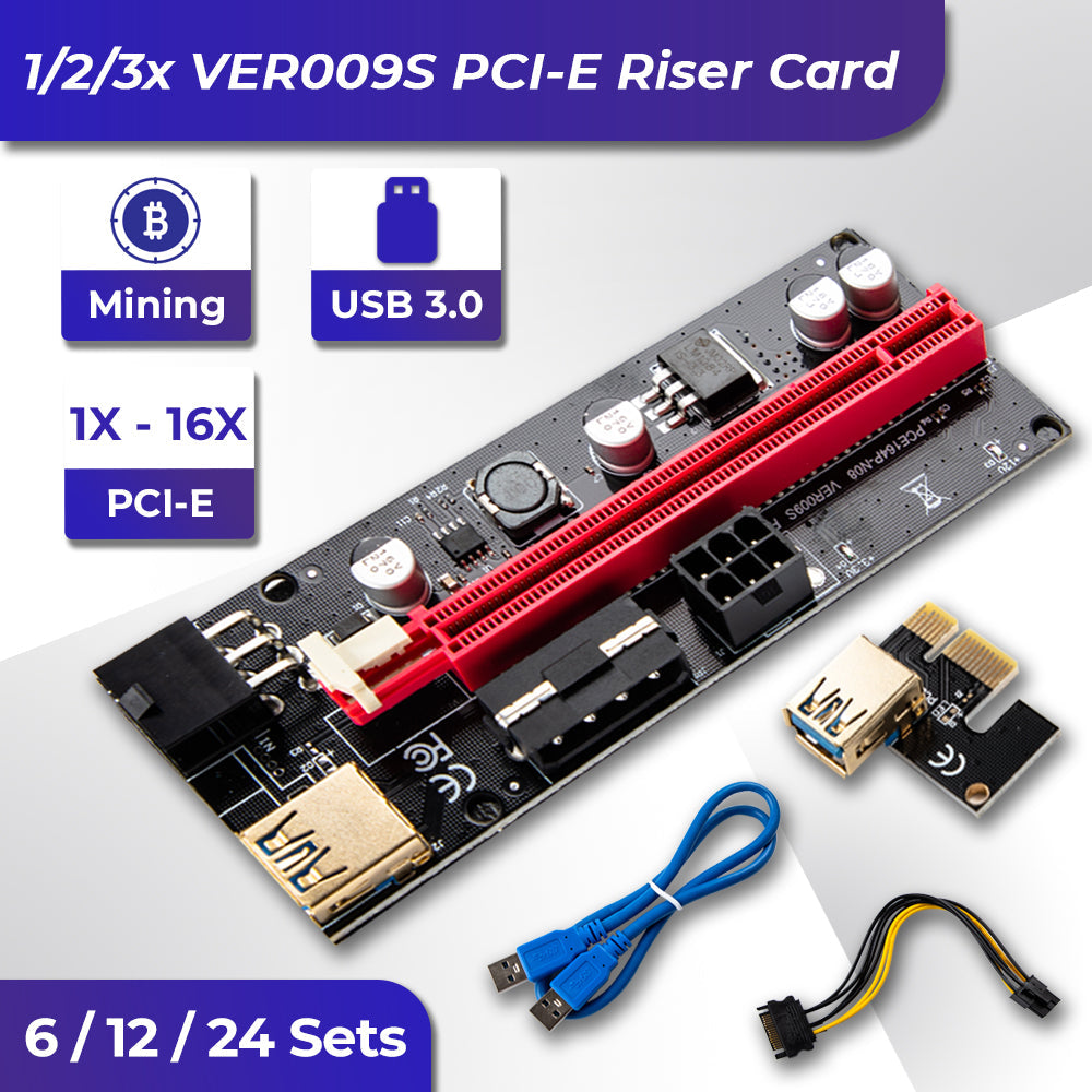 Premium PCIe 1X to 16X GPU Riser Extender Kit with USB Cables - 6 Pack