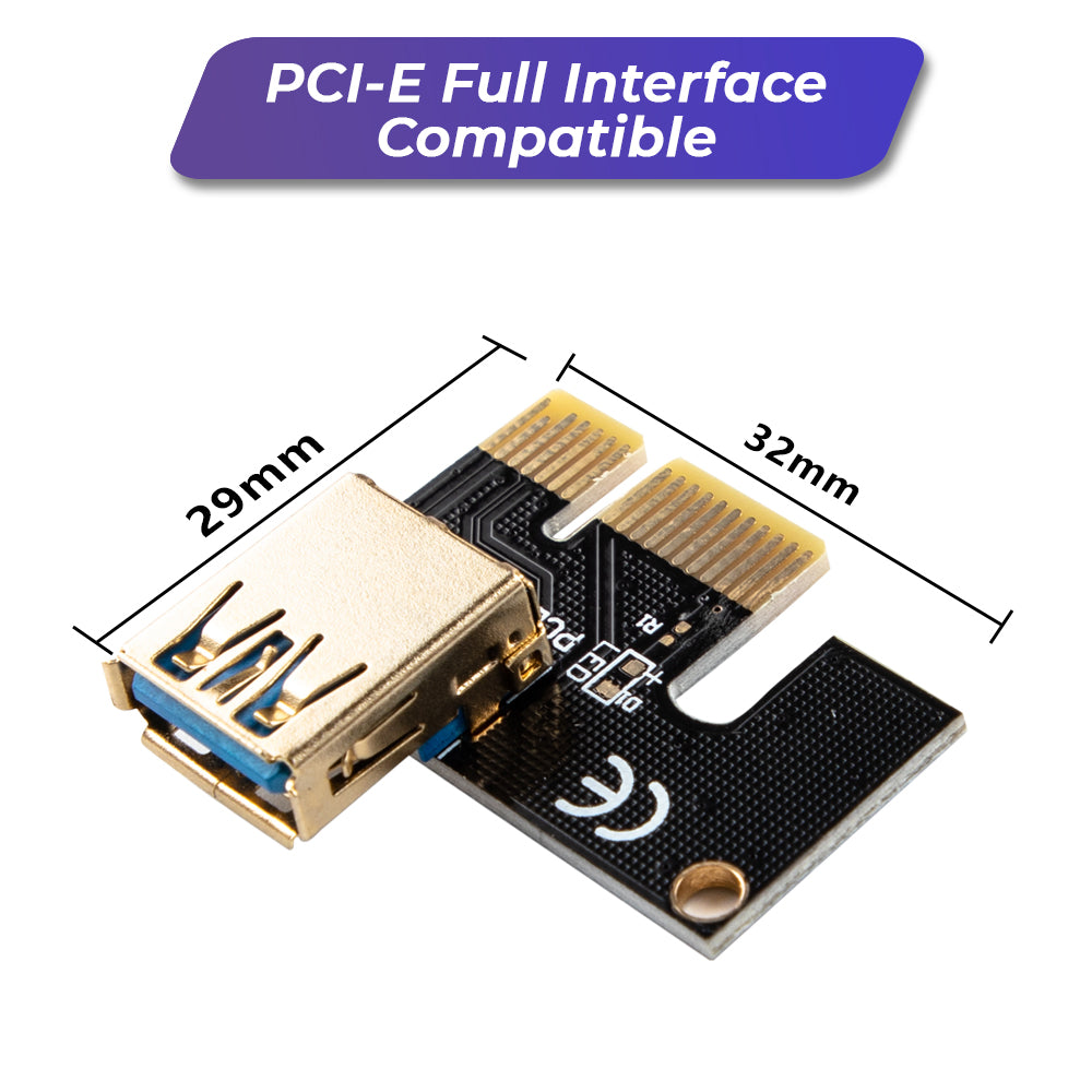 Premium PCIe 1X to 16X GPU Riser Extender Kit with USB Cables - 6 Pack