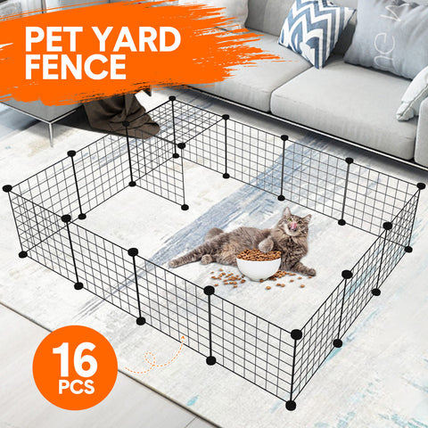 Premium Foldable Metal Pet Playpen 16 Panels with Clips - Black