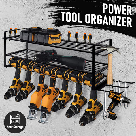 Premium Wall Mount Power Tool Organiser with 7 Drill Holders