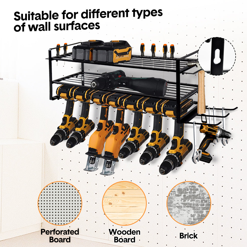 Premium Wall Mount Power Tool Organiser with 7 Drill Holders