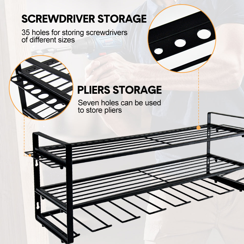Premium Wall Mount Power Tool Organiser with 7 Drill Holders