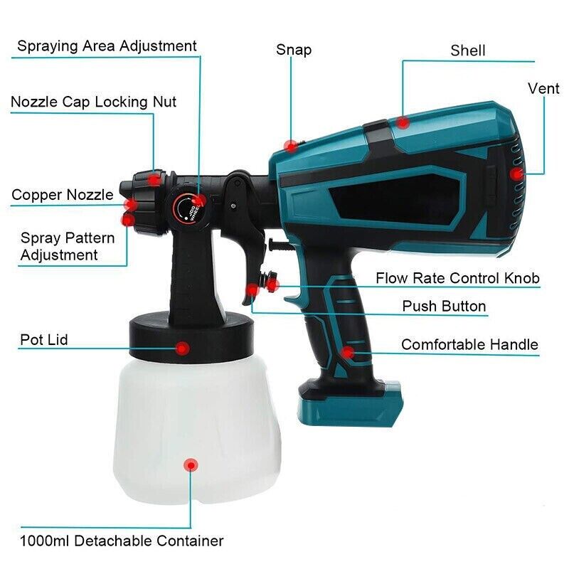 Premium Cordless Paint Sprayer with 1400ml Container - Skin Only