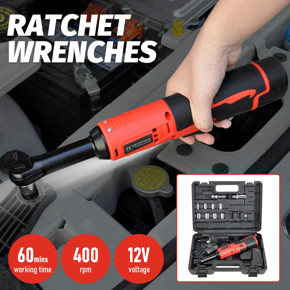 Premium 12V Cordless Electric Ratchet Wrench Set with 2 Batteries