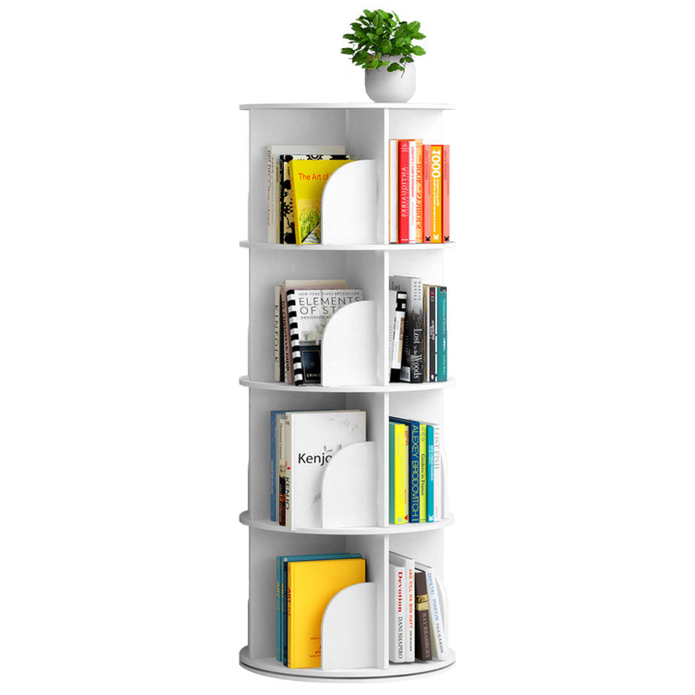 4 Tier White 360 Rotating Bookshelf Freestanding Corner Bookcase Storage Organiser